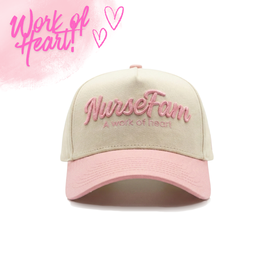 Pink Hat "Work of Heart" with Stethoscope - Best Gift for Nurses